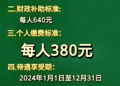 2024年新农合缴费标准